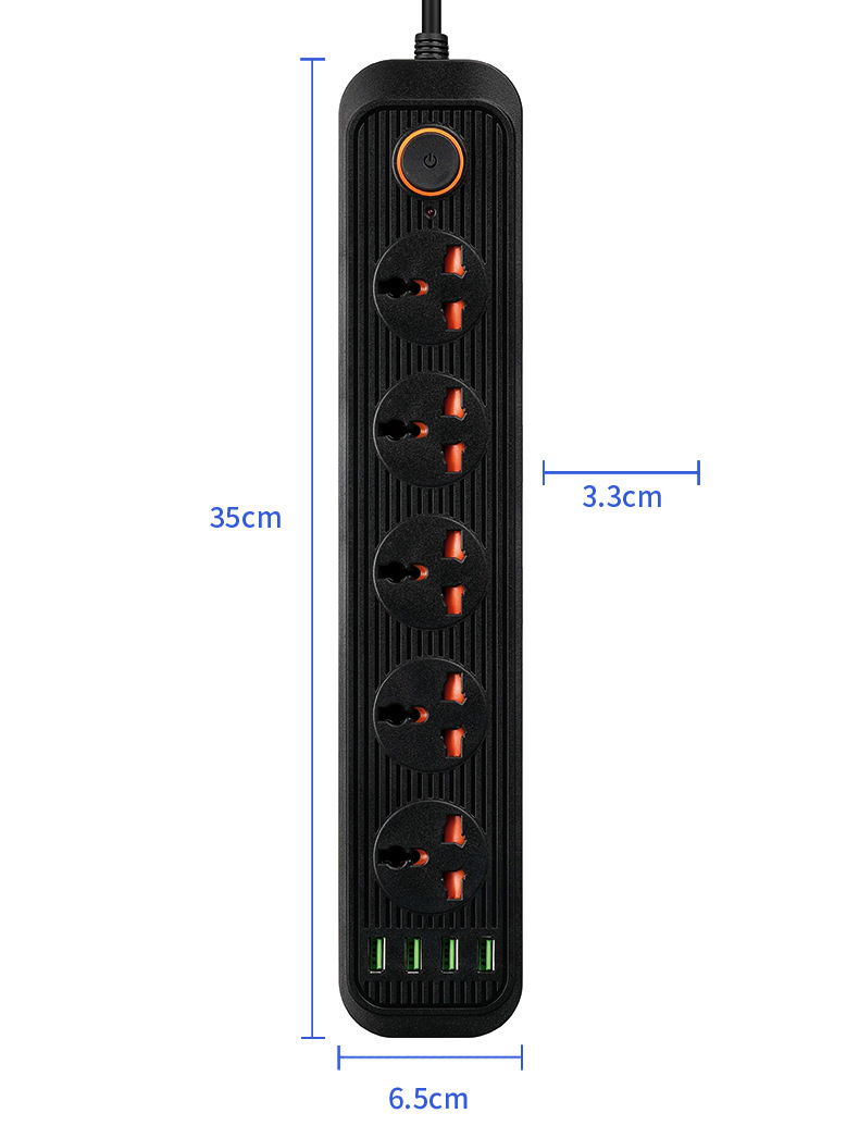 Power extension socket 5universal socket +4USB port 2.1A smart charger with  3meter power cord 