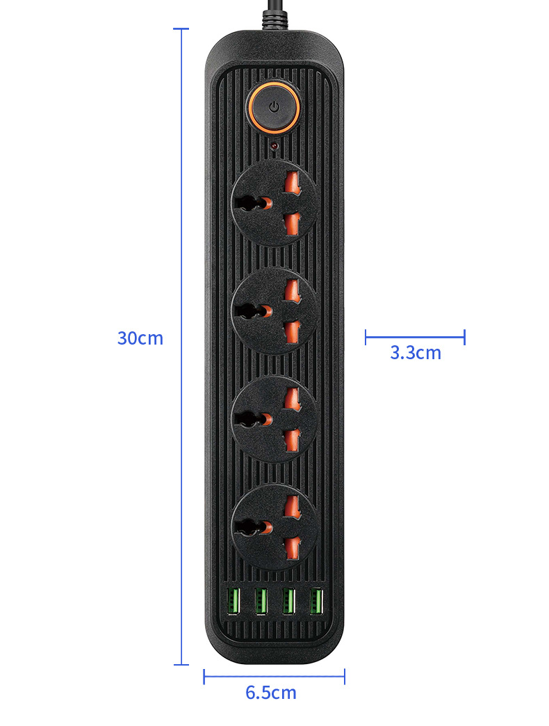 4universal socket +4USB port 2.1A smart charger with  3meter power cord 